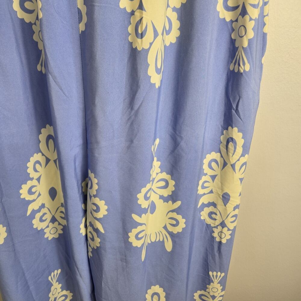 Off Shoulder Ruched High Waist Jumpsuit Wide Leg Detach Straps XXL Blue Wht NEW - Picture 12 of 13